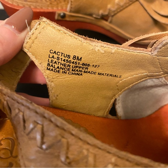 Latigo Cactus Tan Leather Wood Heel Slingback Lace Up Anthropologie 8 - Picture 5 of 6